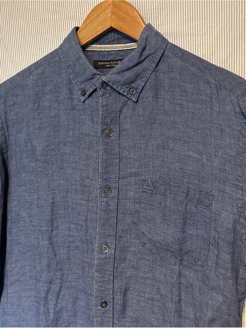 Banana Republic Men's Camden Fit Linen Button-Up Shirt Pockets Blue Size S